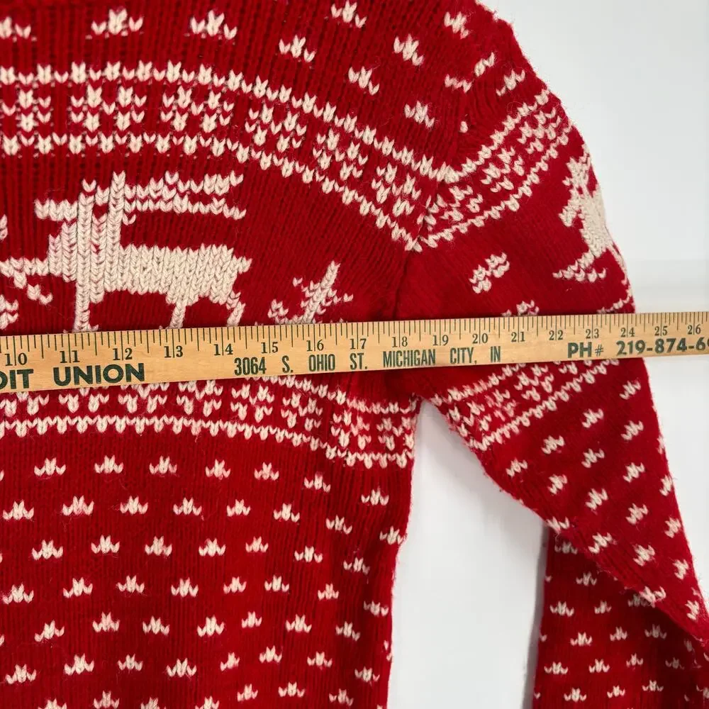 Vintage Aerodrille Nordic Fair Isle Reindeer Wool Blend Red Sweater, Womens XL